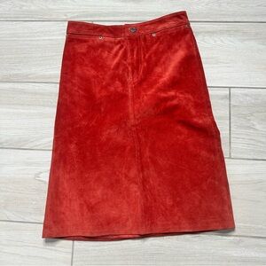 Vintage GAP Genuine Leather Vibrant Rust Suede Pencil Skirt